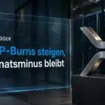 XRP Burn Rate im Fokus: Metallsymbol vor der Glaswand eines Rechenzentrums
