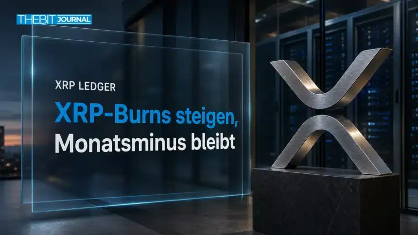 XRP Burn Rate im Fokus: Metallsymbol vor der Glaswand eines Rechenzentrums