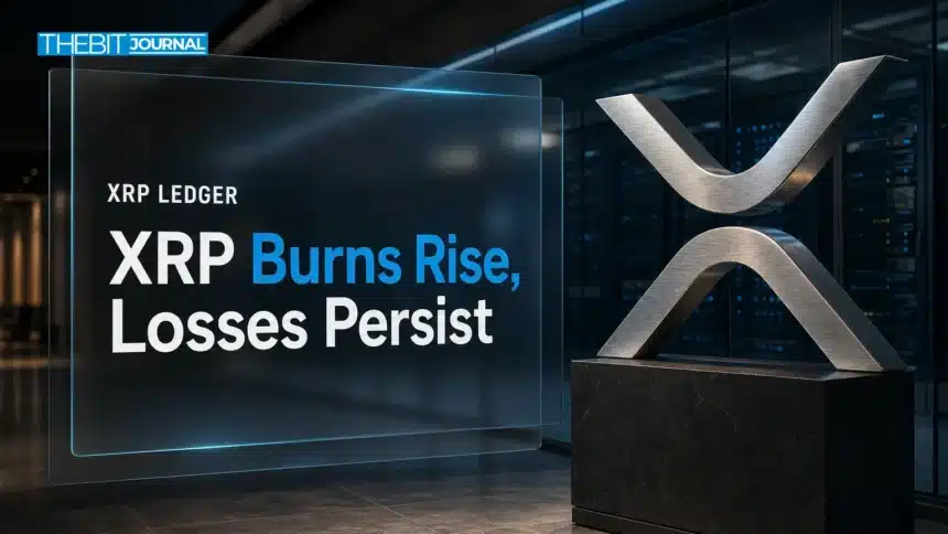 XRP burn rate coverage illustrated by a metal XRP sculpture beside a glass-walled server room