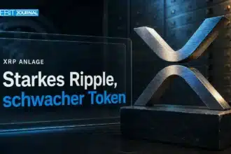 Metallenes XRP-Symbol in einem Banktresor zur Frage: Lohnt sich XRP 2026?