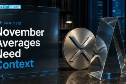 XRP price analysis illustrated by a metal XRP emblem reflected through an optical prism