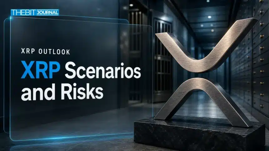 XRP Price Prediction 2026: Scenarios, Key Levels and Risks 7 Brushed-metal XRP sculpture in a bank vault illustrating an XRP price prediction 2026 analysis