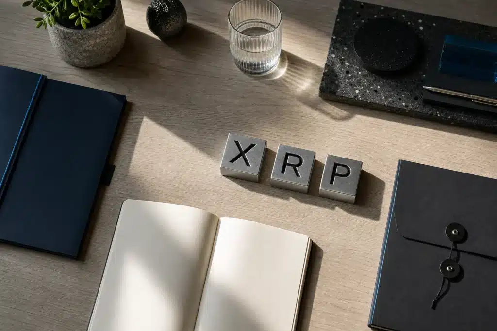What Is XRP? Understanding the Asset, Ledger and Risks 8 Separate XRP, Ripple and XRP Ledger labels arranged across a research desk.