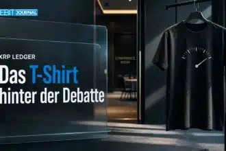 Illustratives XRP-T-Shirt in einer Konferenzgarderobe mit tachoähnlichem Motiv.