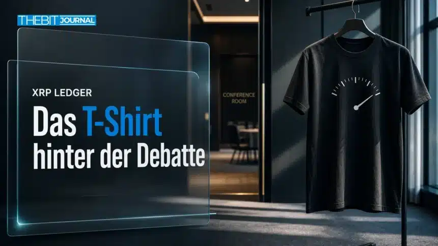 Illustratives XRP-T-Shirt in einer Konferenzgarderobe mit tachoähnlichem Motiv.